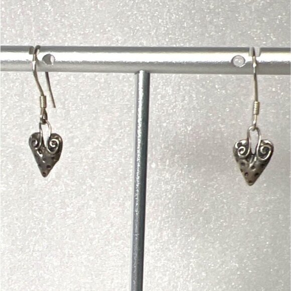925 Sterling Silver Drop Dangle Earrings Strawberry Heart Shaped Swirl Dainty - Picture 2 of 10